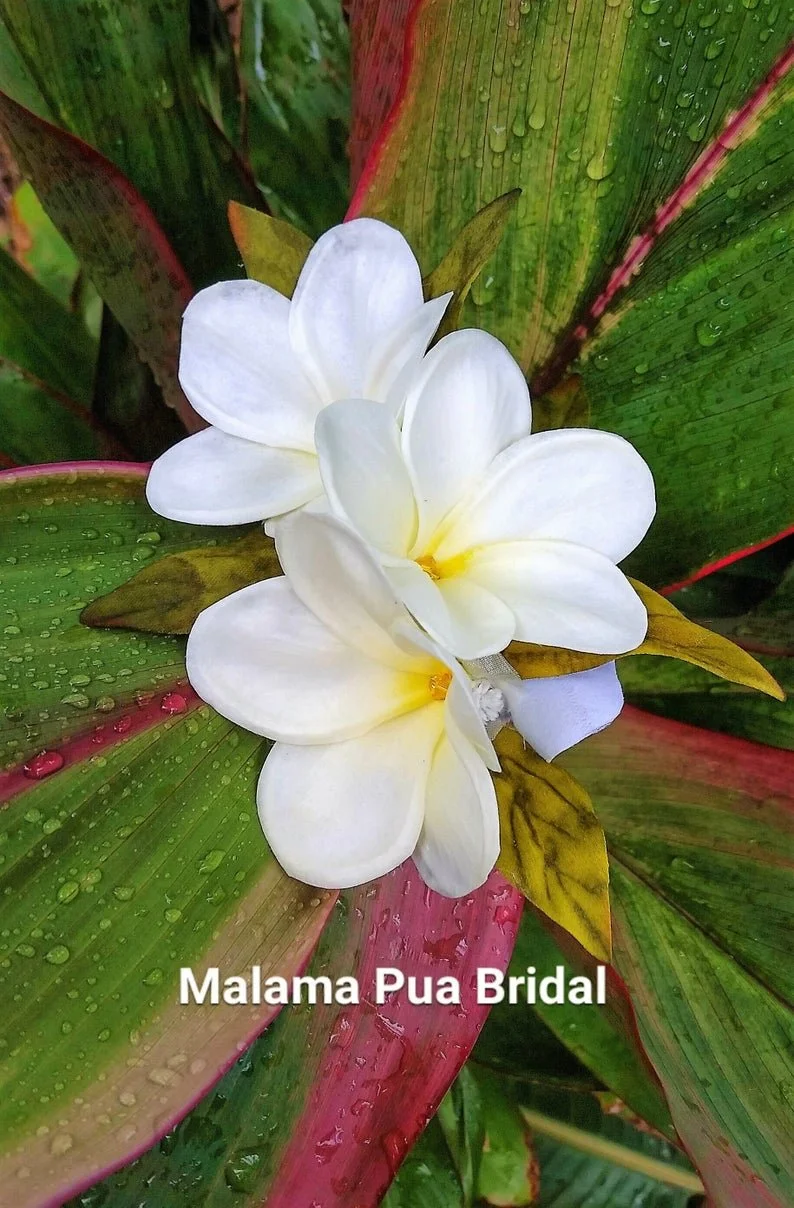 Real Touch White Hawaiian Plumeria Wedding Headpiece with